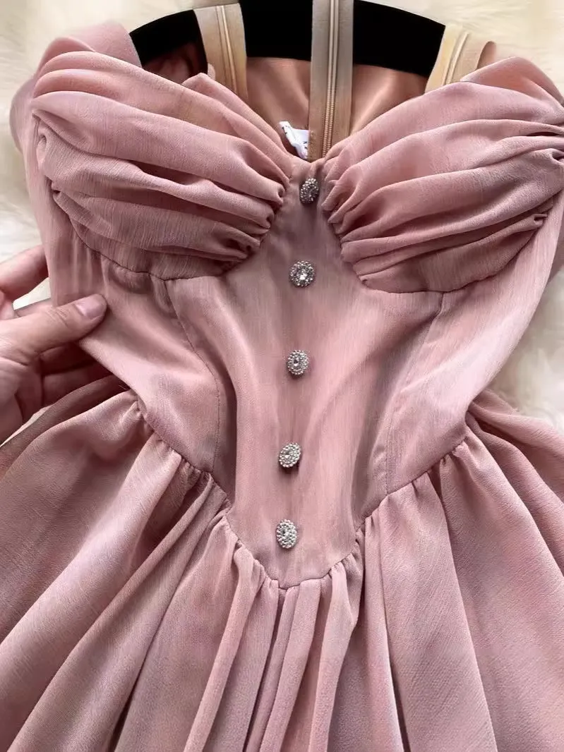 Znbbw And Spicy Girls First Love Chest Halter Skirt French Small Man With High Waist And Thin Fluffy Dress Summer - Image 5