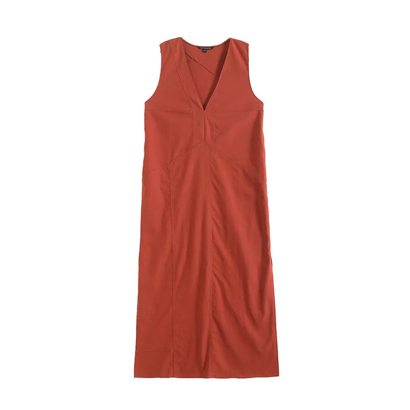 Znbbw New Summer Style Minimalist And Elegant Vintage V-Neck Dress