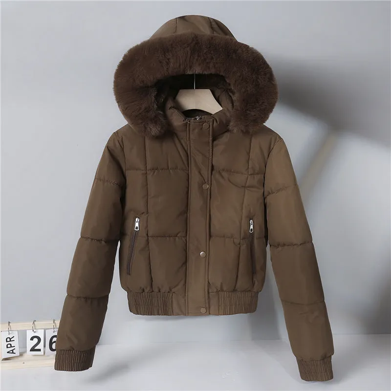 Clothes Female 2024 New Winter Add Velvet Add Thick Fashion Cotton-Padded Jacket Small Hooded Short Long-Sleeved Cotton Coat Coat - Image 5