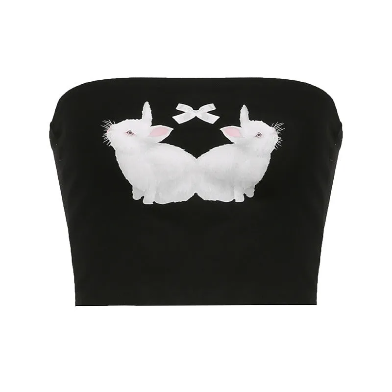 Sweet Girl Little White Rabbit Printed Bow Splicing Small Breast 2025 New Summer Jacket