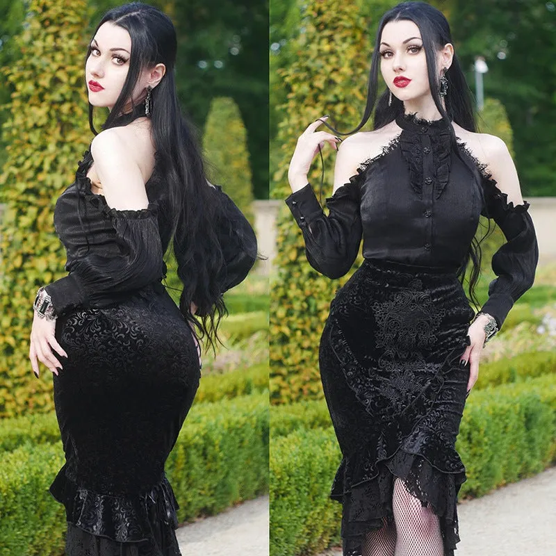 Znbbw Autumn New Sexy Hip Skirt Fashion Temperament Slim Peacock Flower Lotus Leaf Edge Fishtail Skirt Women's Dress - Image 4