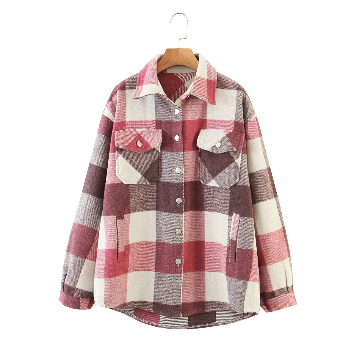 Znbbw Autumn Women's Wear Urban Leisure Woolen Plaid Shirt Jacket - Image 12