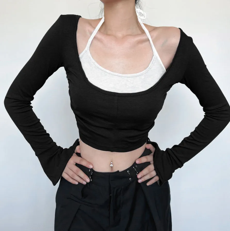 Fashionable Split Horn Sleeve Pull-Rope Blouse Two-Piece Set Of New Spicy Girls In Spring And Summer 2024 Slim And Slim Suit - Image 6