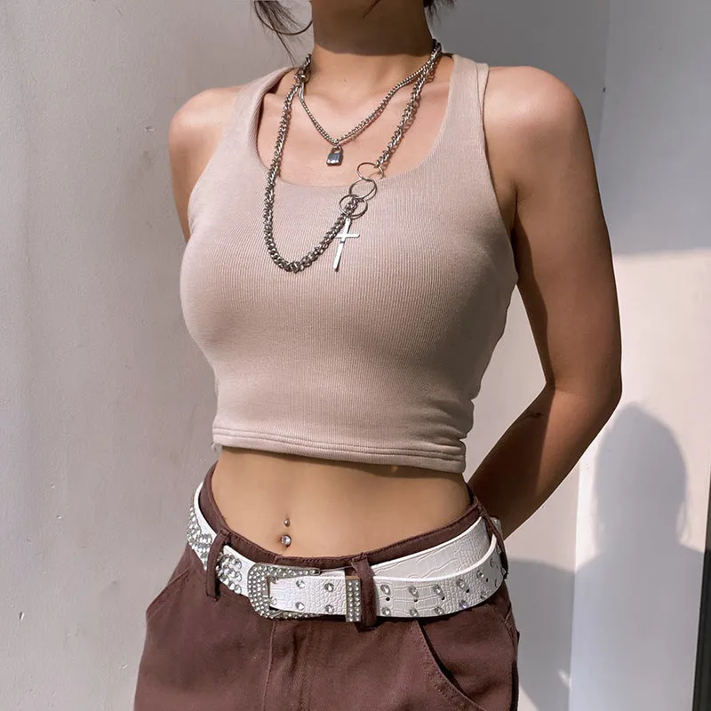 Ins New Women's Wear Fashion Street Photo Hanging Neck Sexy Back Solid Color Tight Short Vest - Image 5