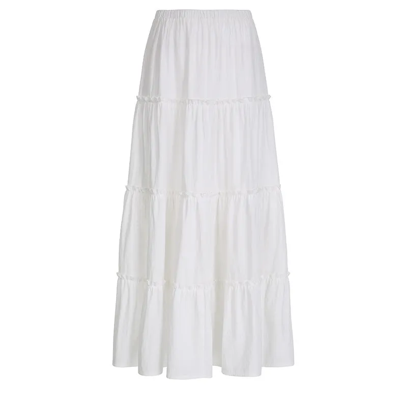 Bohemian Style White Spliced Skirt 2024 Spring And Summer New Thin Loose Style Casual Half-Length Skirt - Image 2