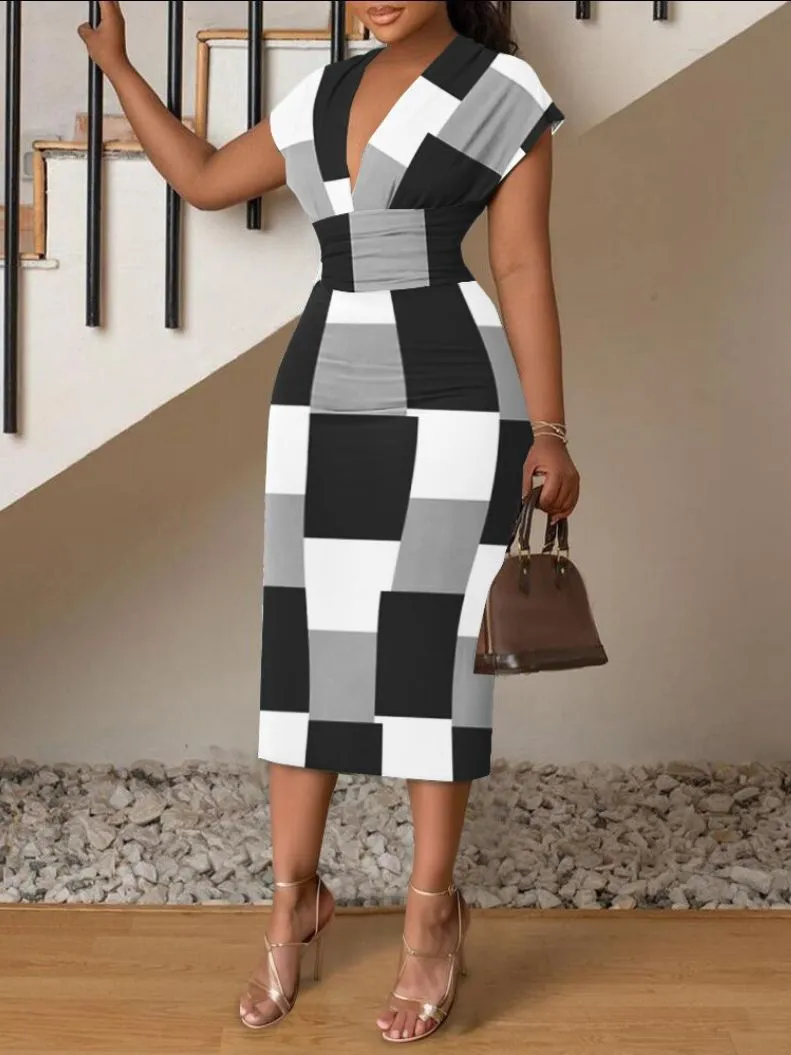 Znbbw Women's Fashion Style Fashion Temperament V-Neck Slim Print Dress - Image 7