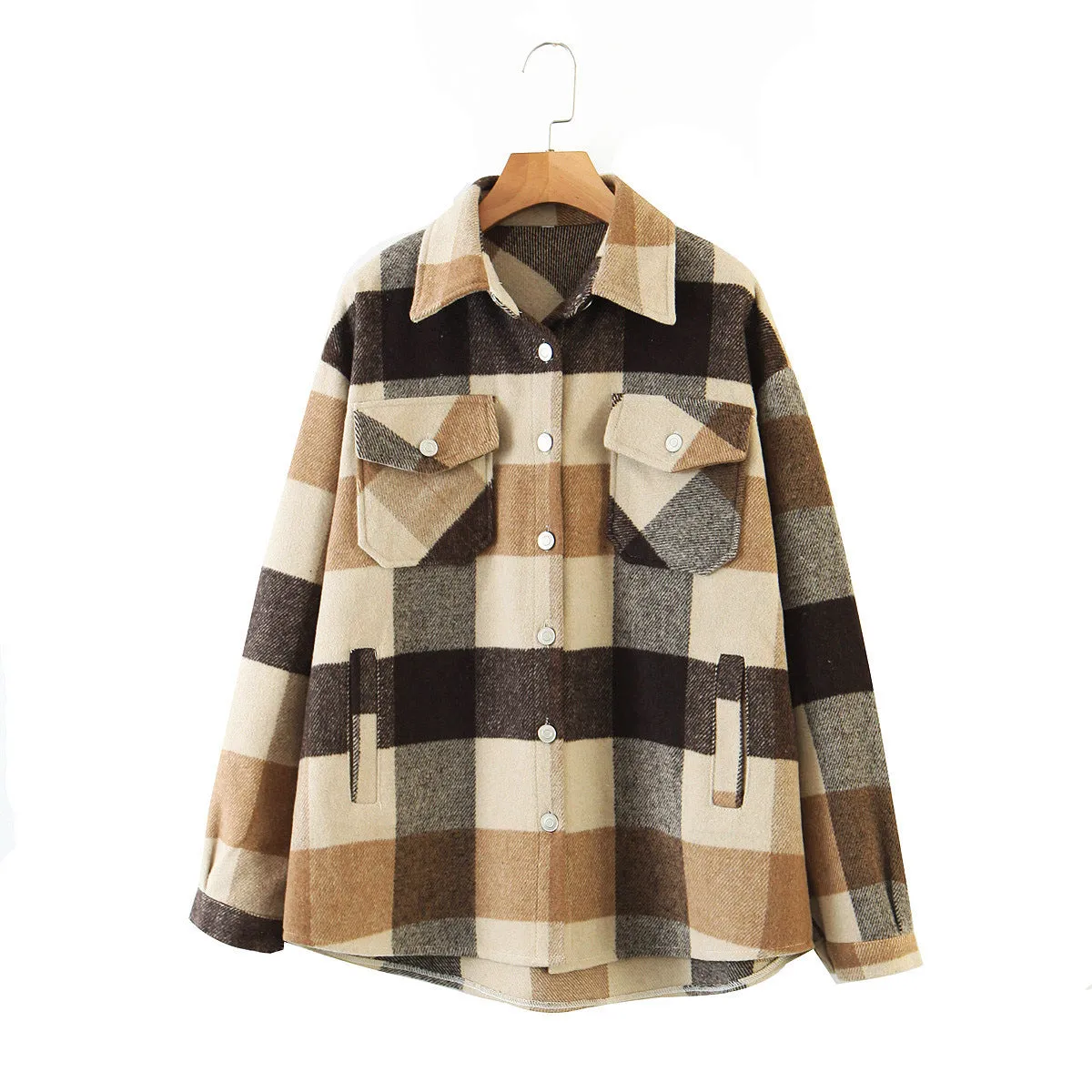 Znbbw Autumn Women's Wear Urban Leisure Woolen Plaid Shirt Jacket - Image 14