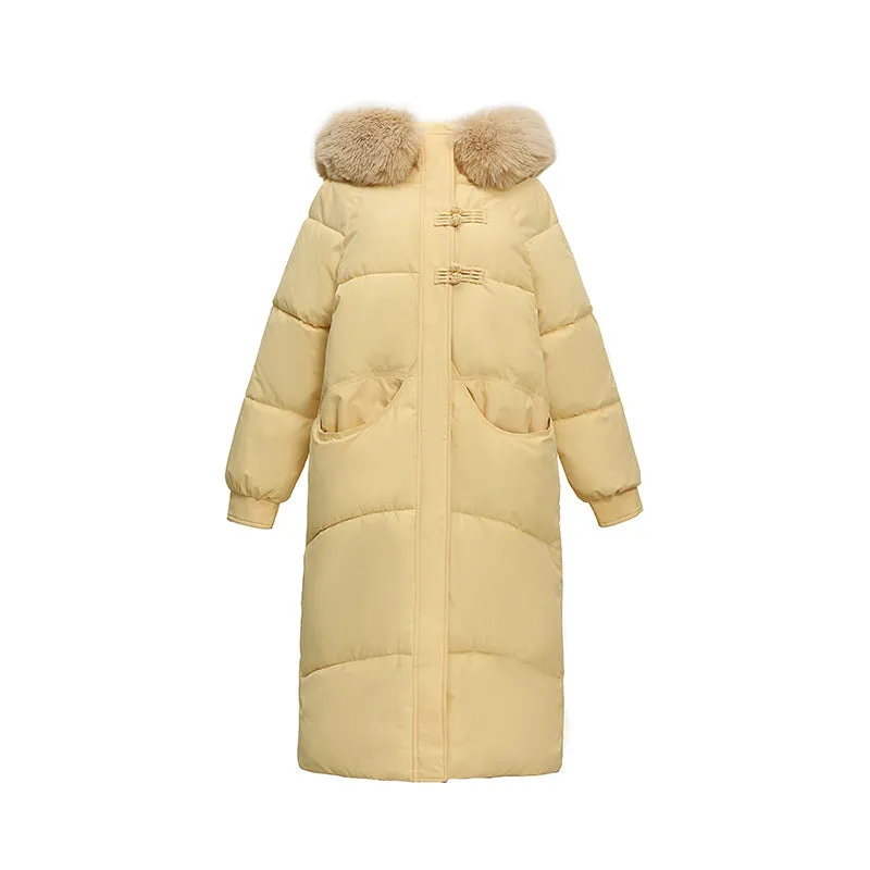 New Winter Milk Shout Down Cotton Suit Female Long Over The Knee Vitality Girl Big Hair Collar Cotton-Padded Jacket Jacket - Image 2