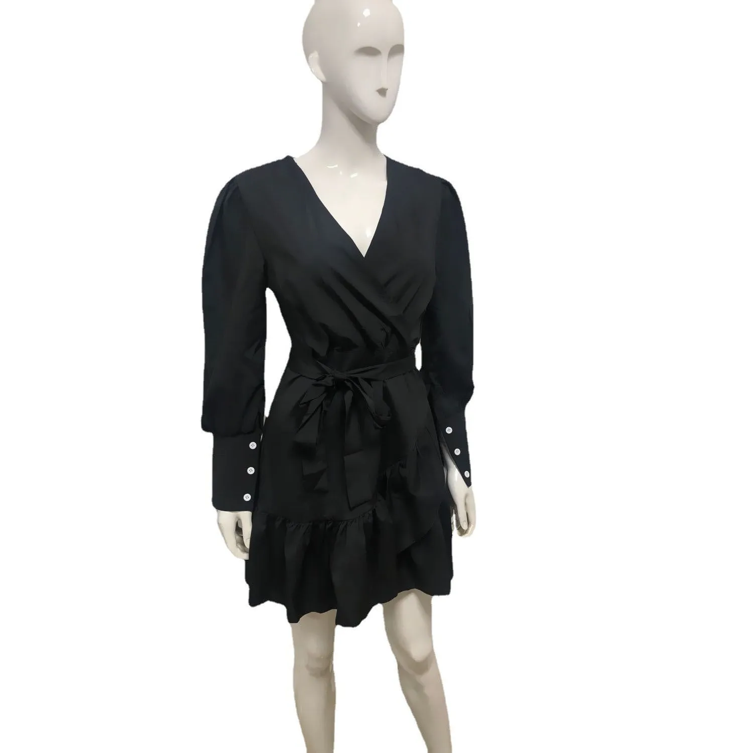 Znbbw Women's Dress European Station Spring And Autumn Print V Collar Waist Long-Sleeved Dress - Image 4