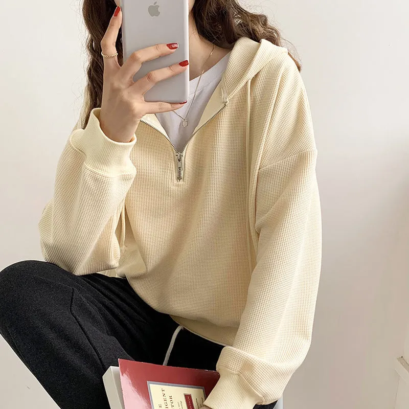 Short Style Waffle Hooded Sweater 2025 Early Spring New Style Loose Design Niche Jacket Women's Spring And Autumn - Image 9