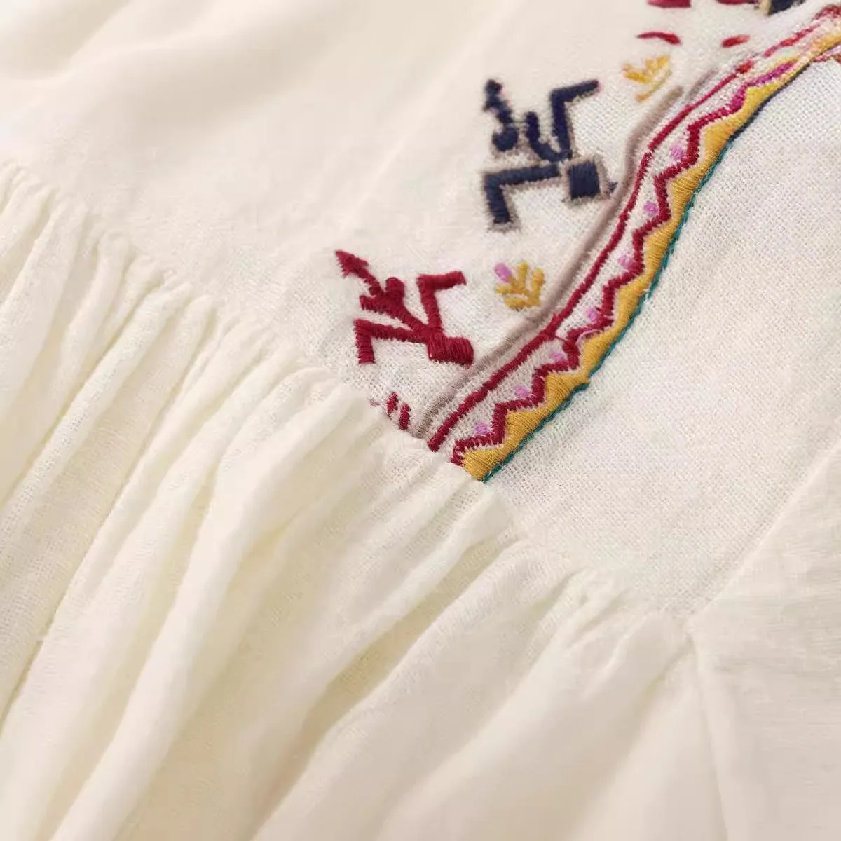 Znbbw 2024 New Street Style V-Collar Stitched Embroidered Short Dress 5770042 - Image 2