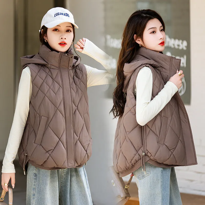 Autumn And Winter Vest Women's Down Cotton Short Loose Korean Version Of Versatile Diamond Cotton Vest Sleeveless Vest Coat - Image 6