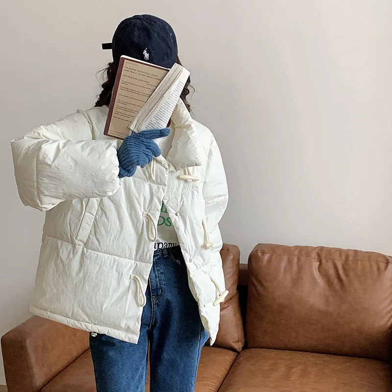 New Winter Down Cotton Jacket Women's Short Jacket Small Korean Horn Button Milk Fufu Cotton-Padded Jacket - Image 5