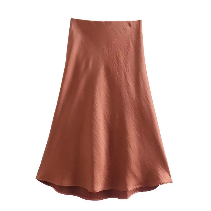 Znbbw 2024 New Elastic Waistline Simple Full-Color Satin Full-Length Skirt - Image 9