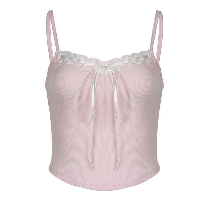 The Sweet And Hot Girl Hit The Lace, Low-Cut V-Collar, Rope Tie, Tight Sling, Vest, Sweet Top