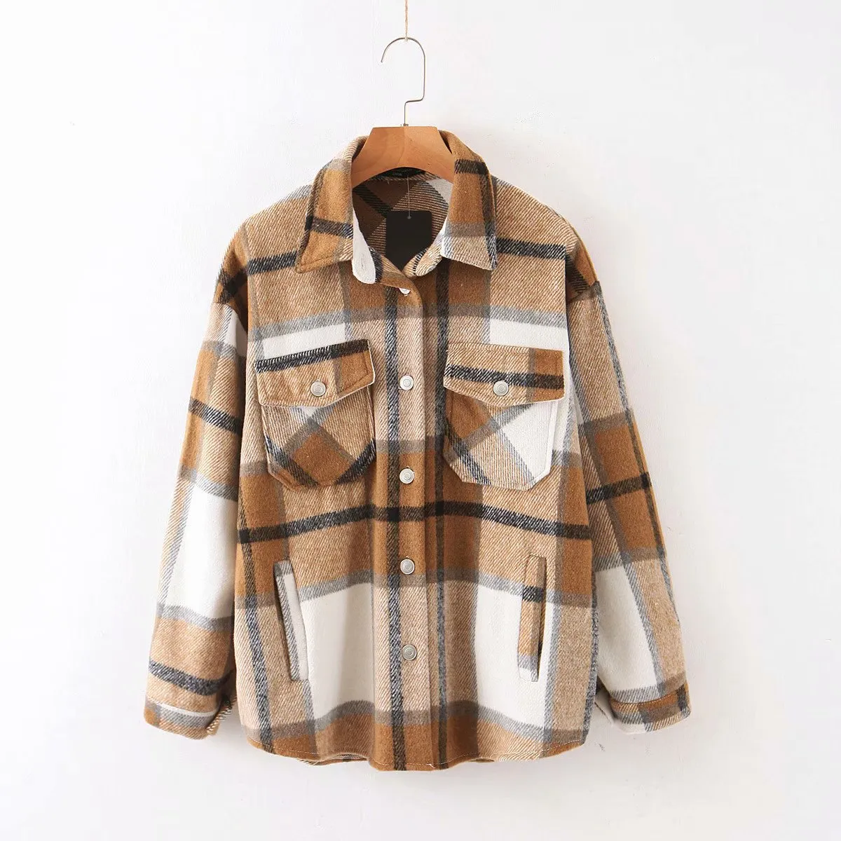 Znbbw Autumn Women's Wear Urban Leisure Woolen Plaid Shirt Jacket - Image 20