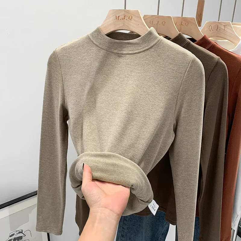 Znbbw Pat Small Standing Collar Bottomed Blouse Women's Autumn And Winter Thread Foreign Style New Elastic Soft Waxy Pro-Skin Grinding Coat - Image 4