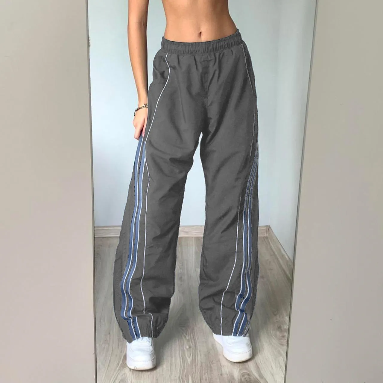 Fashionable Winter New 2025 Women's Wear High Waist, Thin, Loose, Casual Color Stripe Design Woven Trousers - Image 4