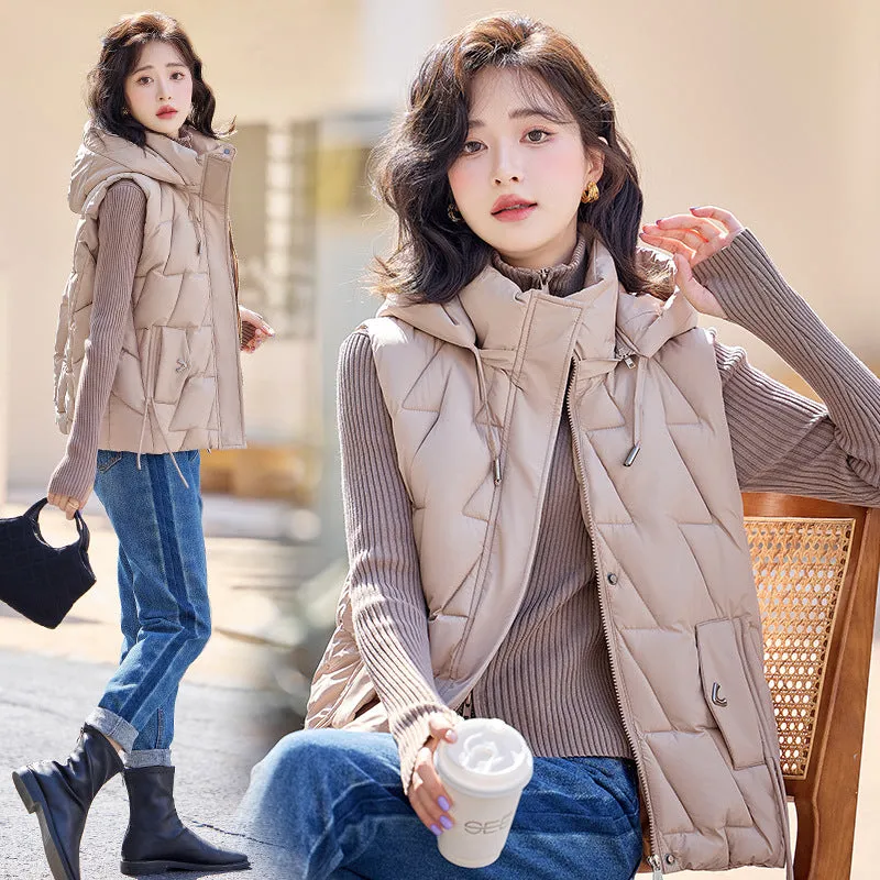 Cotton Vest Female Autumn Winter 2024 New Korean Version Vest Stand Collar Short Horse Clip All-Padded Clothes Vest Coat - Image 6