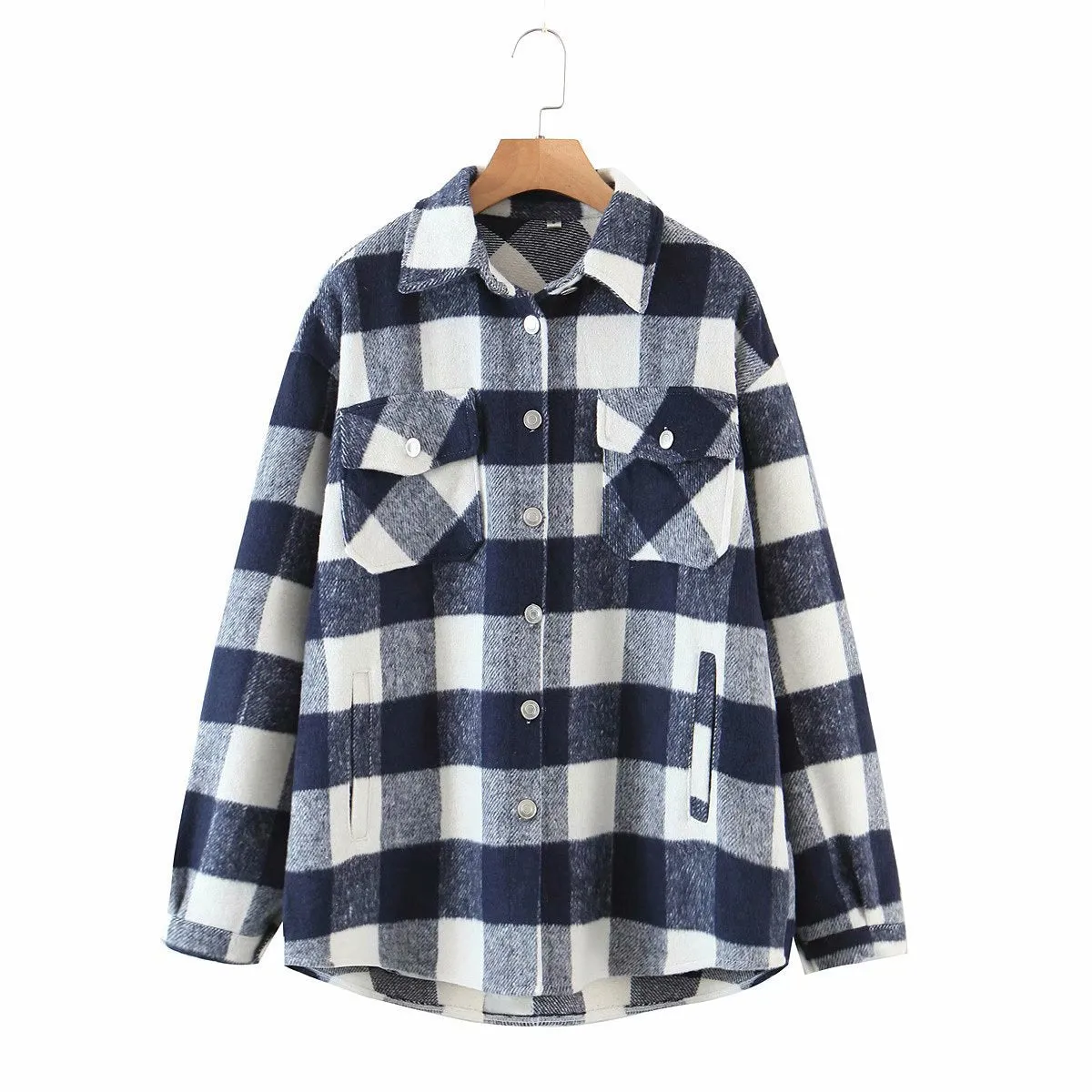 Znbbw Autumn Women's Wear Urban Leisure Woolen Plaid Shirt Jacket - Image 3