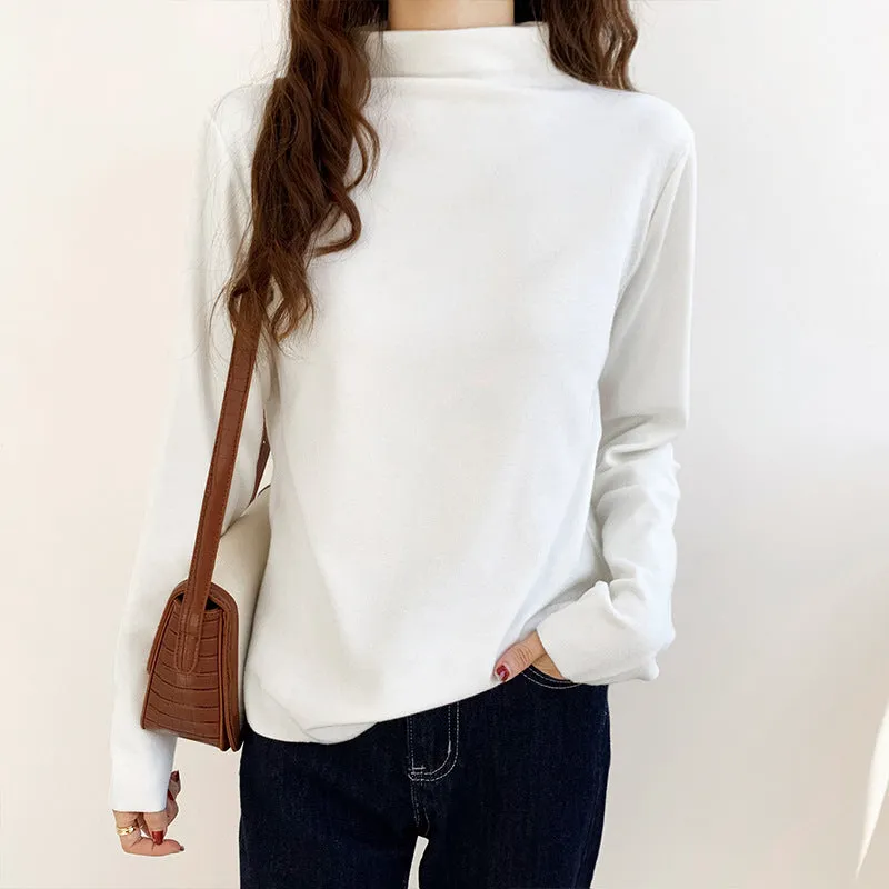 German Velvet Half-High-Necked White Bottomed Blouse In Autumn And Winter With A Standing Collar To Show A Thin And Thickened Frosted Blouse - Image 10