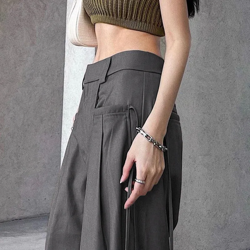 2025 Summer New Spice Girls Fashion Retro Street Loose Low-Waisted Solid Color Woven Trousers - Image 4