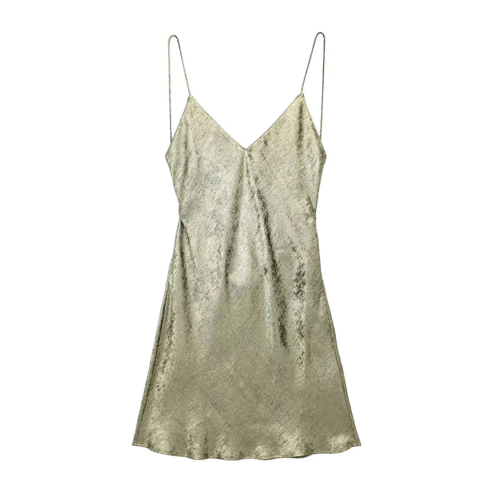 Znbbw New Autumn Metal Foil Lace-Up Sexy Halter Dress 9305157