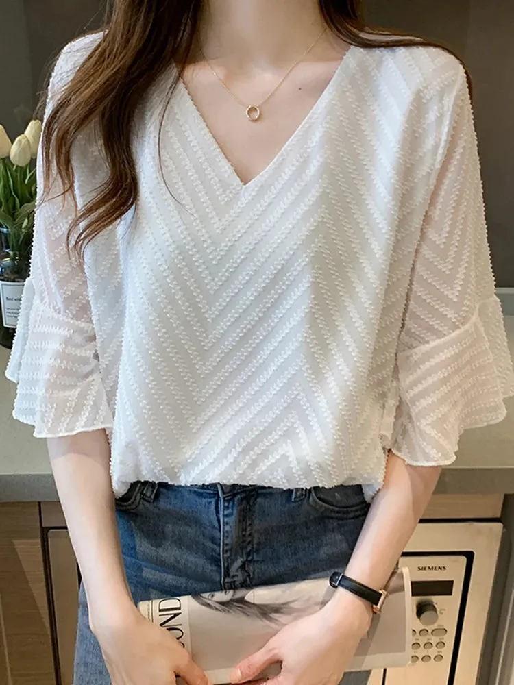 Znbbw Women V-Neck Chiffon Blouse Shirt Women Tops Short Sleeve Blouse Women Blusas Mujer De Moda 2023 Verano Blouses E688 - Image 2