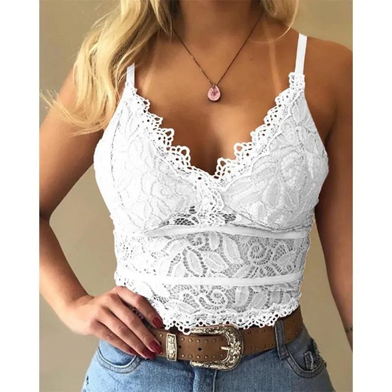 znbbw 2023 Holiday Bohemian Beach Cami Sexy Perspective Mesh Lace Camis Top Women Embroidery V-neck Backless Corset Crop Tops - Image 7