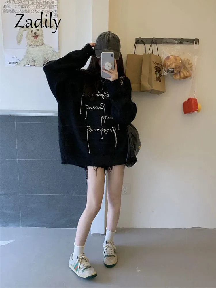 znbbw 2023 Winter Streetwear Oversize Letter Print Women Sweatshirt Korean Style O Neck Long Sleeve Ladies Hoodies Female Tops - Image 3