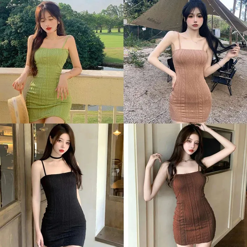 Znbbw Women's Dress Knitted Versatile Camisole Dress Summer Solid Color Dress - Image 3