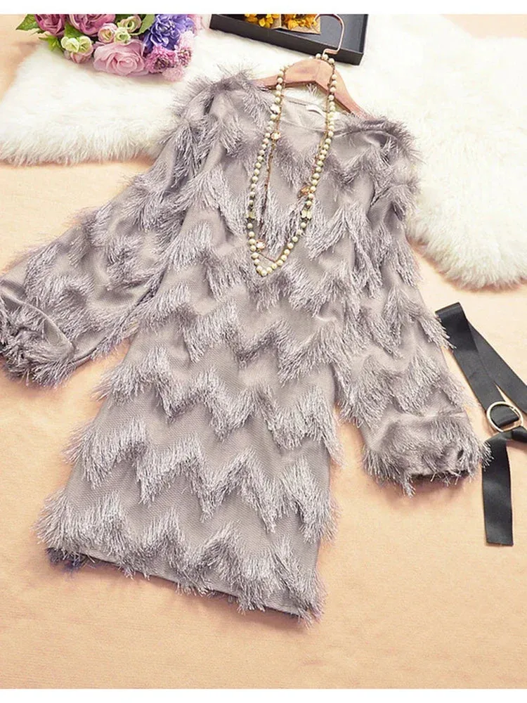 Znbbw Women's Feather Dress With Bow Belt Tassel Long Sleeve High Waist Solid Bodycon Lady Mini Dresses Woman Vestido Female LS177 - Image 2