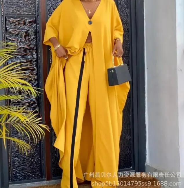 Znbbw Women Printed Pant Sets Summer Loose High Split Top Sundress High Waist Flare Wide Leg Pants Set Female Casual Two Pieces Set - Image 9