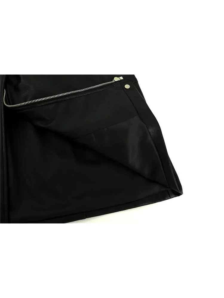 Znbbw Autumn Winter New PU Leather Jacket Women's Vintage Black Motorcycle Coat Female Korean Casual Loose Streetwear Outwear - Image 4