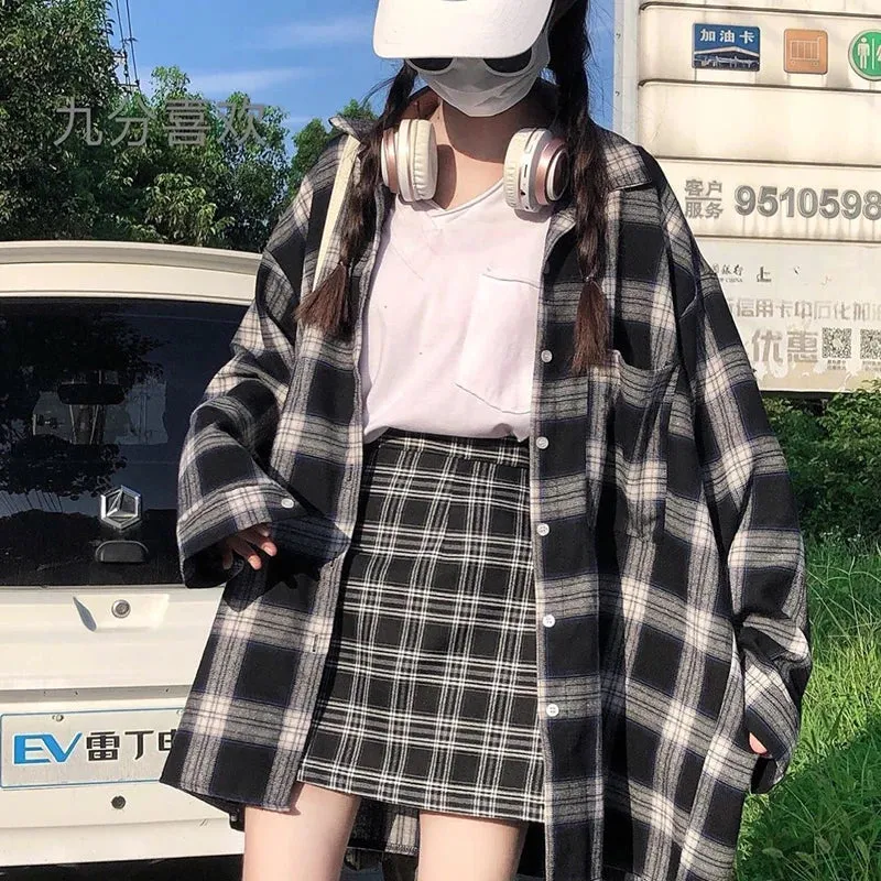 Znbbw Women Korean Plaid Shirt Vintage Streetwear Female Loose Tops Casual Student All Match Long Sleeve Shirt Spring Summer New - Image 2