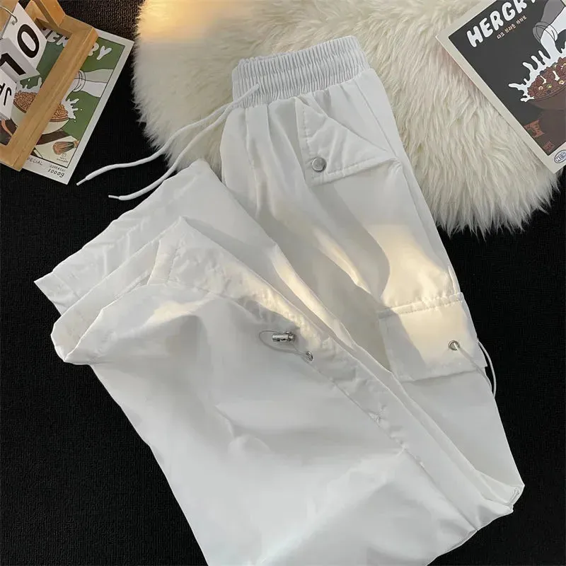 Znbbw Baggy Punk Cargo Pants Women Vintage Streetwear Pocket Drawstring Trousers BF High Waist Korean Joggers Wide Leg Pants - Image 5