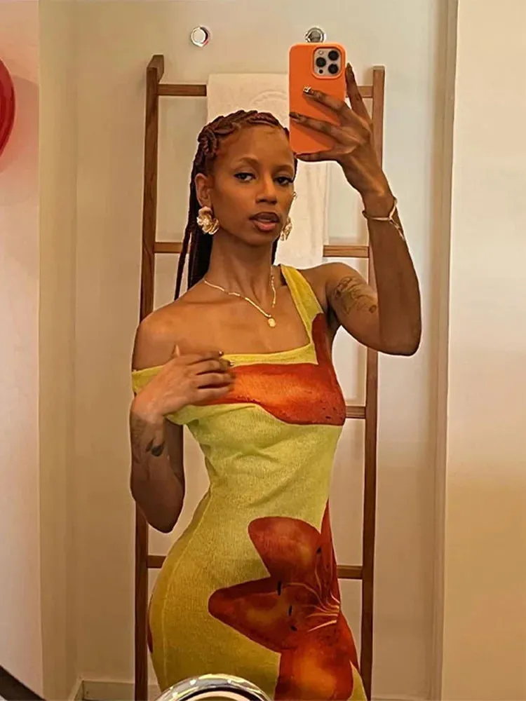 Znbbw Printed See Through Sleeveless Dress Women Fashion Diagonal Collar Long Robes 2024 Summer Female Beach Holiday Dresses - Image 5