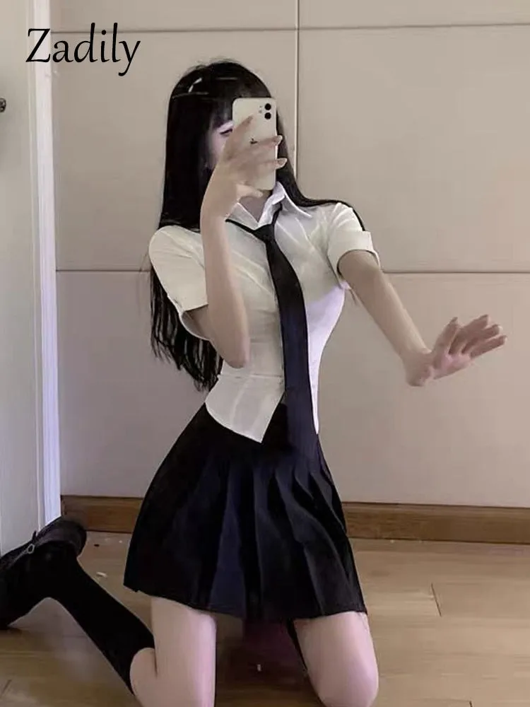 znbbw 2023 Summer Sexy Slim Short Sleeve White Shirt Women Button Tie Ladies Blouse Office Cosplay New In Female Clothing Tops - Image 3