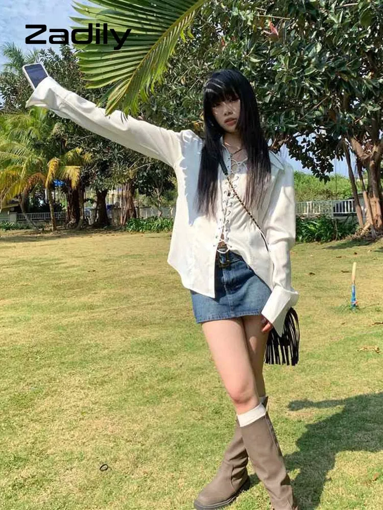 znbbw 2023 Summer Gothic shirt Long Sleeve Oversize White Shirt Women Punk Corn Eye Za Blouse New Female Blouse Tunic Clothing - Image 3