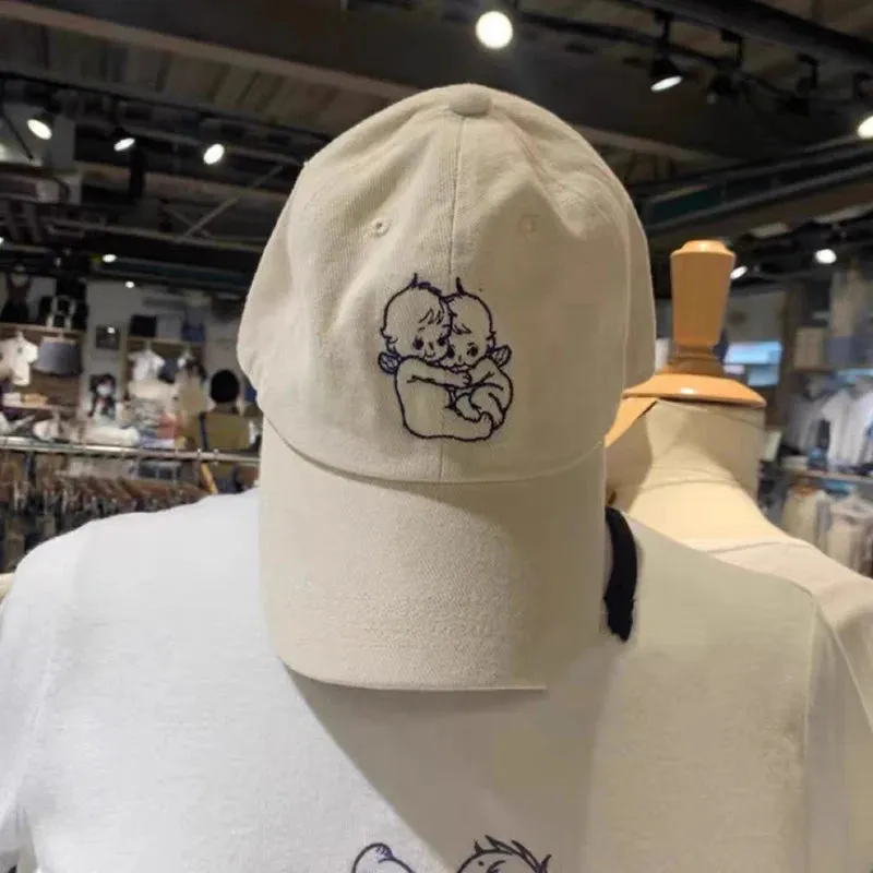 Znbbw Angel Embroidery Baseball Cap Women Four Season Beige Cotton Sunscreen Hat Femme Harajuku Casual Cute Graphic Hats 2024 - Image 8