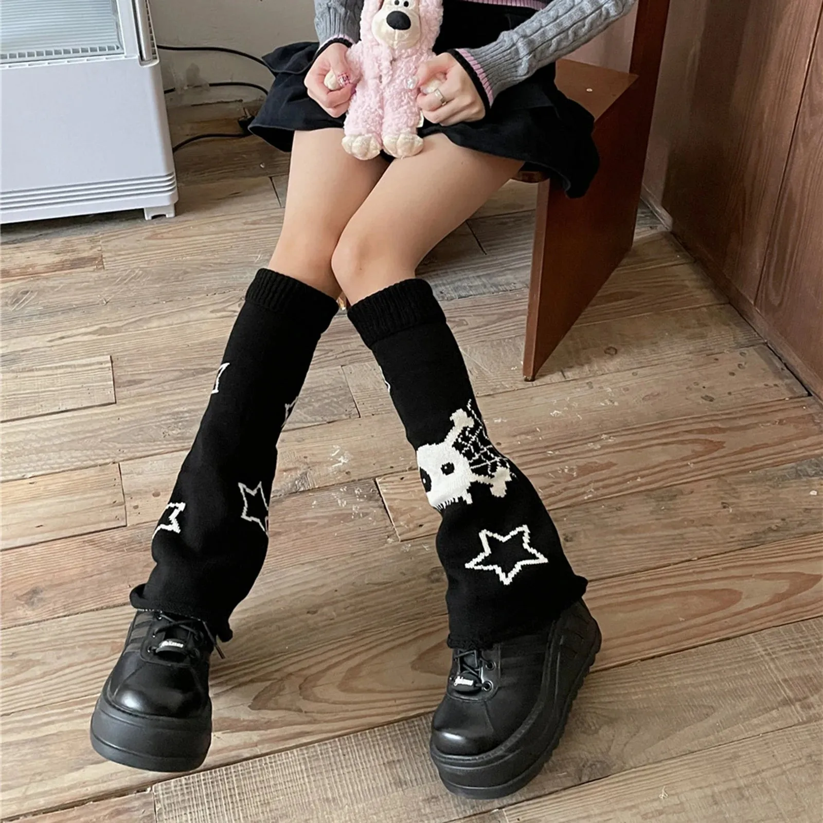 Znbbw Academic Skeleton Socks Y2K Wide Leg Socks Knitted Warm JK Girls Leg Warmers Long Leg Lolita Socks - Image 2