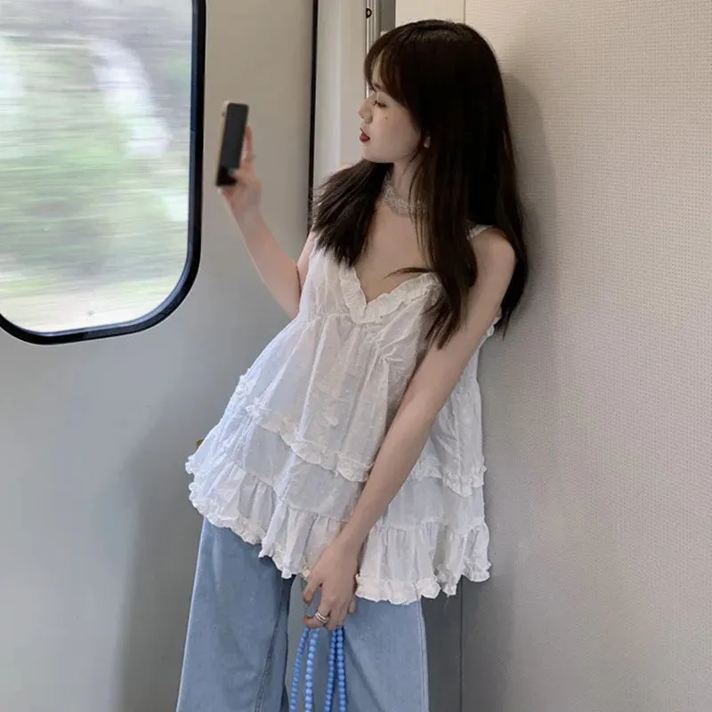 Znbbw Women's Camisole Tank Korean Style Sweet Casual Spaghetti Straps Vest - Image 6