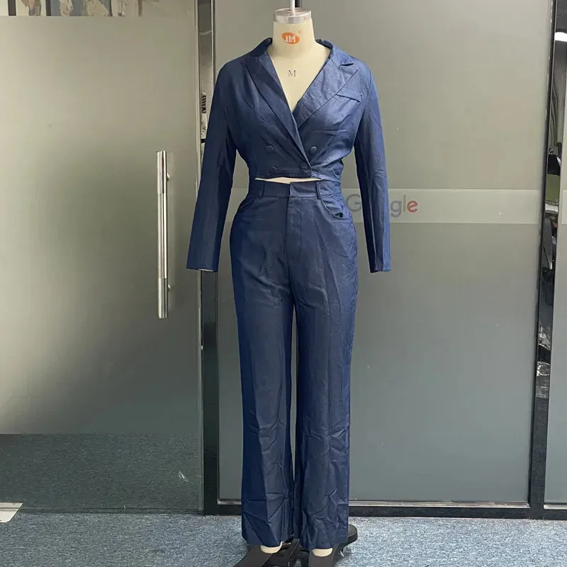 Znbbw Women Two Piece Set Autumn Fashion Solid Lapel Long Sleeves Top Casual Loose With Pockets Pants Sets High Streetwear - Image 4