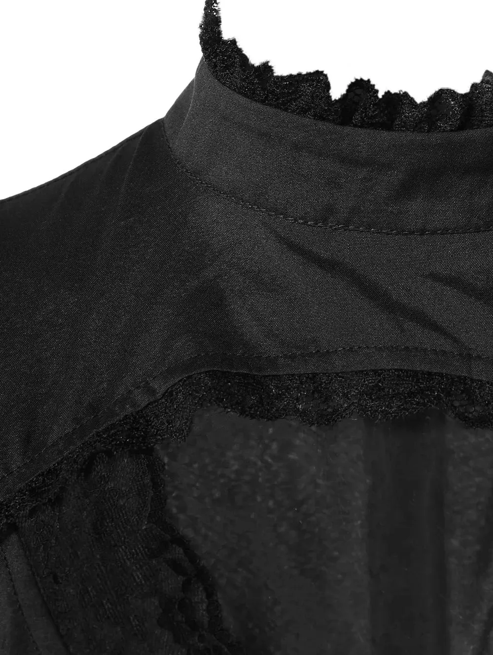 Znbbw Women Medieval Renaissance Bandage Black Dress Elegant Tunic Party Dress Ladies Flare Sleeve Lace Trim Cosplay Mini Dress - Image 4