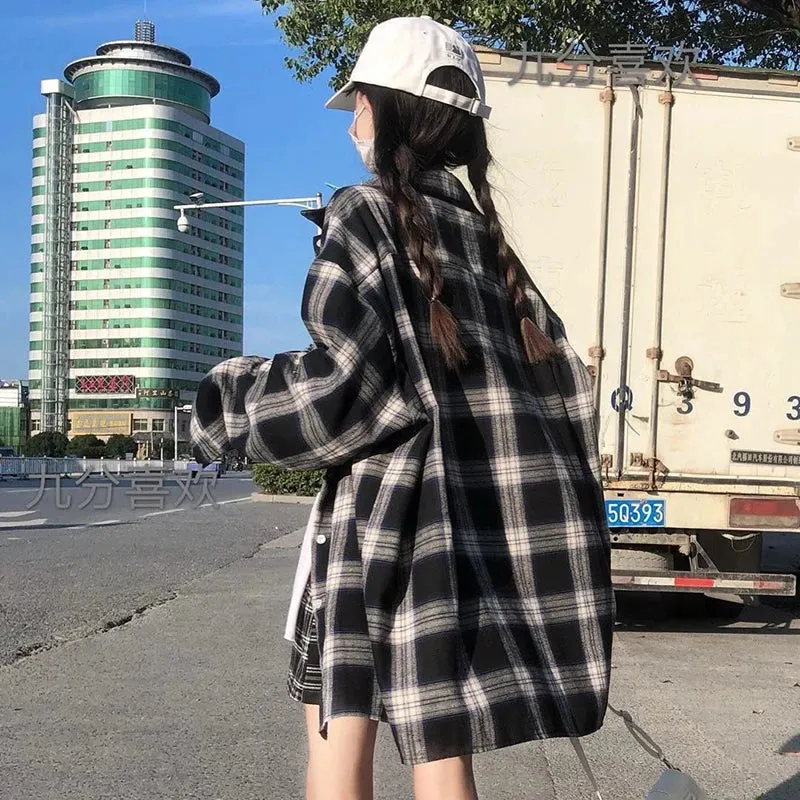 Znbbw Women Korean Plaid Shirt Vintage Streetwear Female Loose Tops Casual Student All Match Long Sleeve Shirt Spring Summer New - Image 3