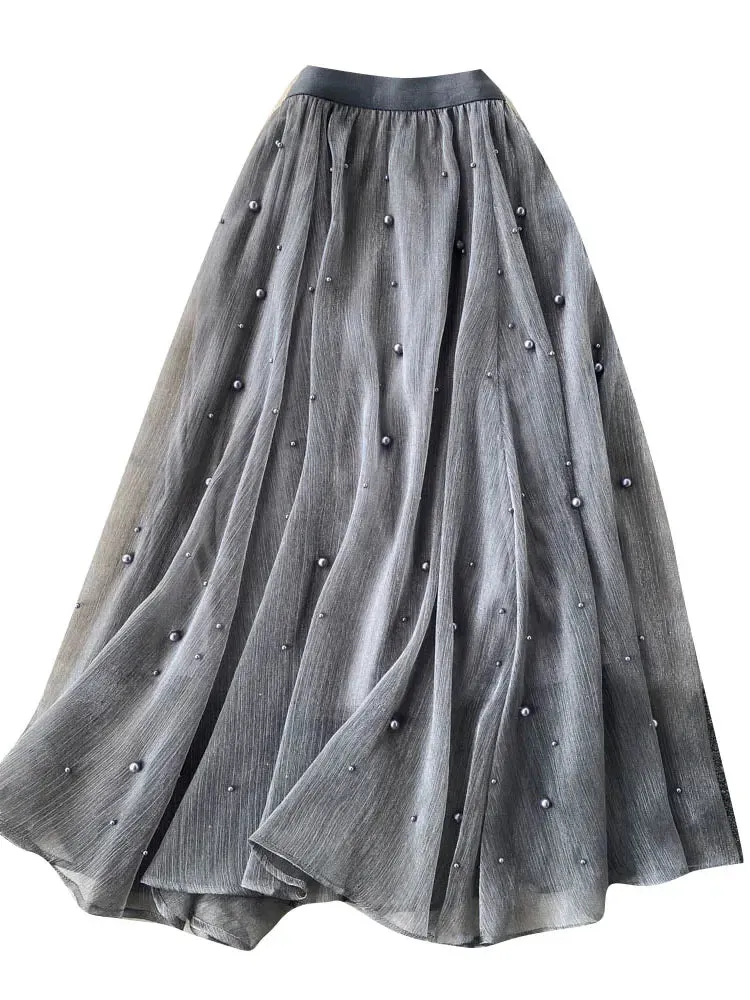 Znbbw Women's Spring Summer New Beaded Streamer Skirt All-match Mid-length Gentle Wind Skirt D0145 - Image 5