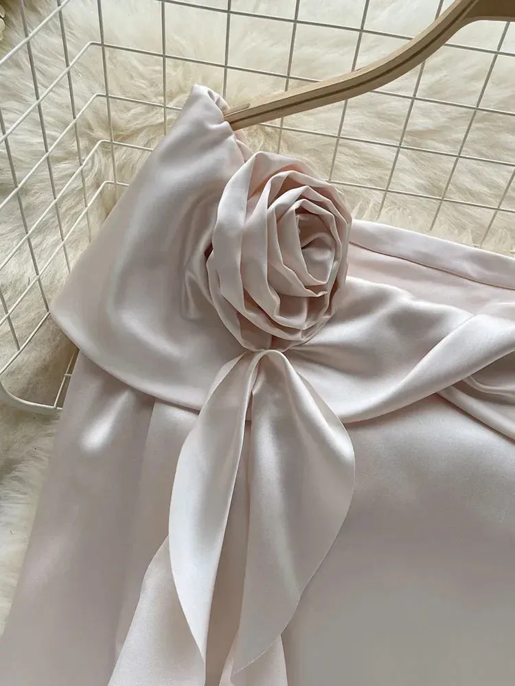 Znbbw Women Spring Blouse Satin Shirt with Exquisite Temperament Unique Top Spicy Girl Three-dimensional Flower Shoulder Shirt D5297 - Image 4