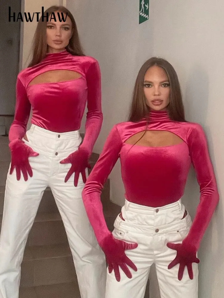 Znbbw Women Long Sleeve Bodycon Velvet Streetwear T Shirts Tops Bodysuit 2023 Fall Clothing Wholesale Items For Business - Image 3