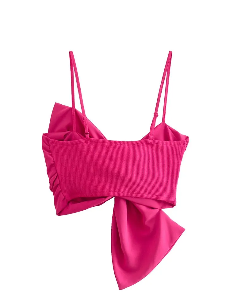 Znbbw 2023 Crop Top Women Sleeveless Party Off Shoulder Spaghetti Strap Backless Korean Bow Tank Tops 202304 - Image 6