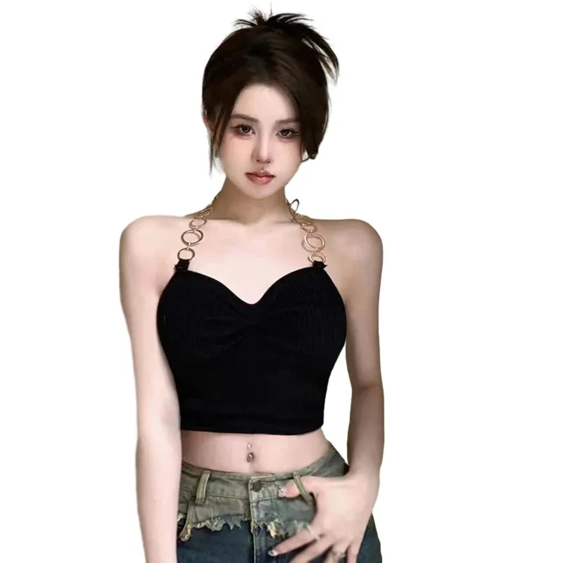 Znbbw Women's Suspender Summer Round Loop Hanging Neck Slimming Sexy Exposed Navel Suspender Vest Top - Image 3